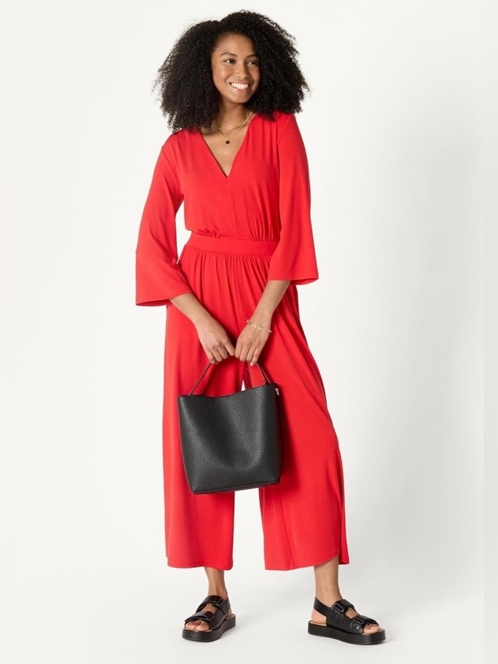NWT Amazon Essentials Bright Poppy Red Wide Leg Jumpsuit XS
